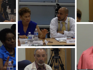 Stills of various people talking during discussion
