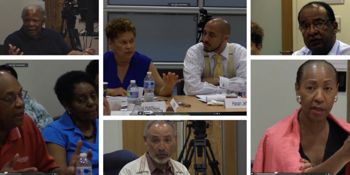 Stills of various people talking during discussion